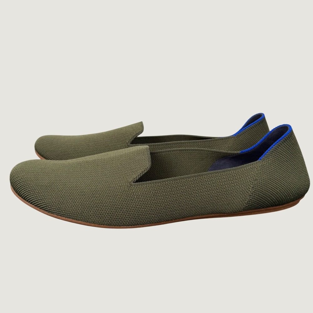 Rothys The Loafer Olive Green Knit Flats Womens Size 12 Round Toe Washable Shoes